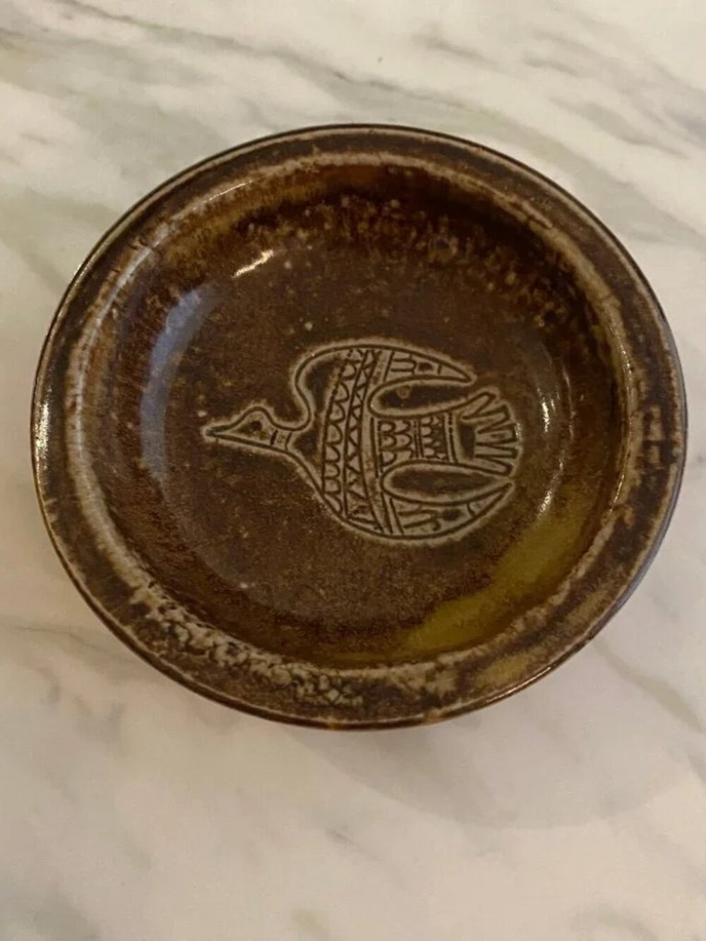 Taize Pottery Stoneware Finger Bowl Bird Design Made In France